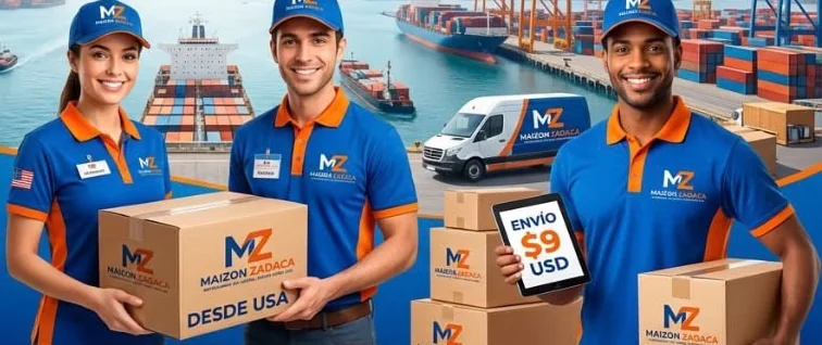 Equipo de Maizon Zadaca con cajas listas para enviar desde USA